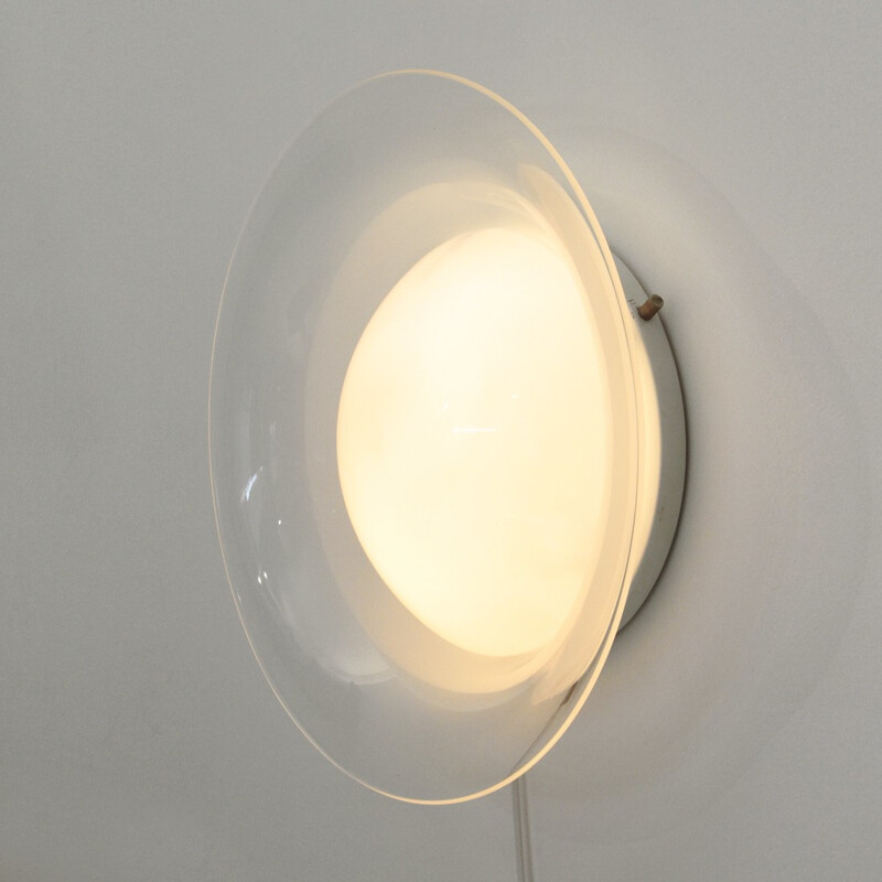 Italian round white glass sconce - 1970s