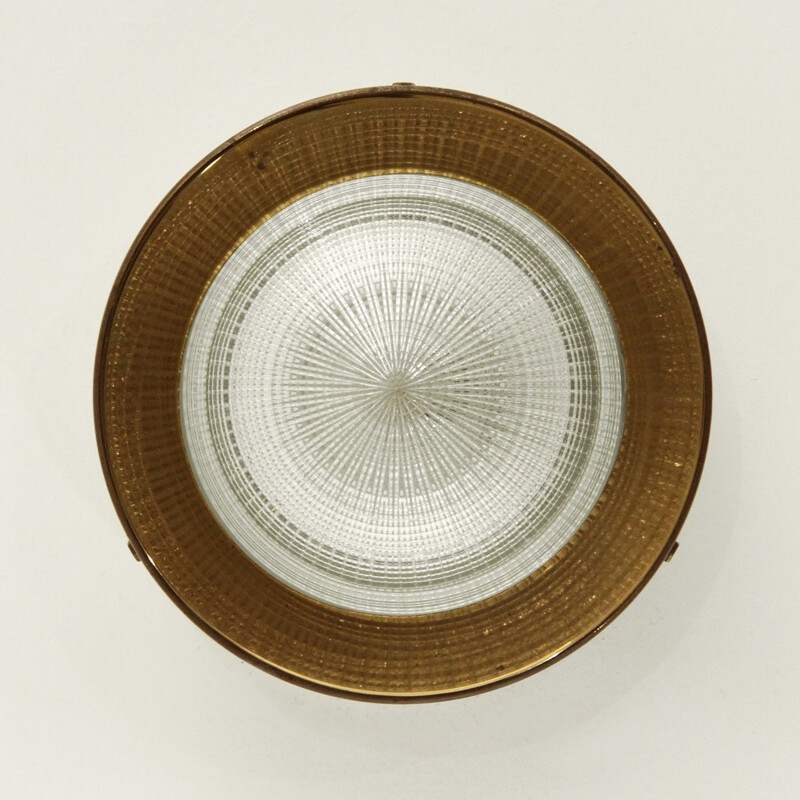 Applique ronde italienne en laiton et verre par Stilnovo - 1950