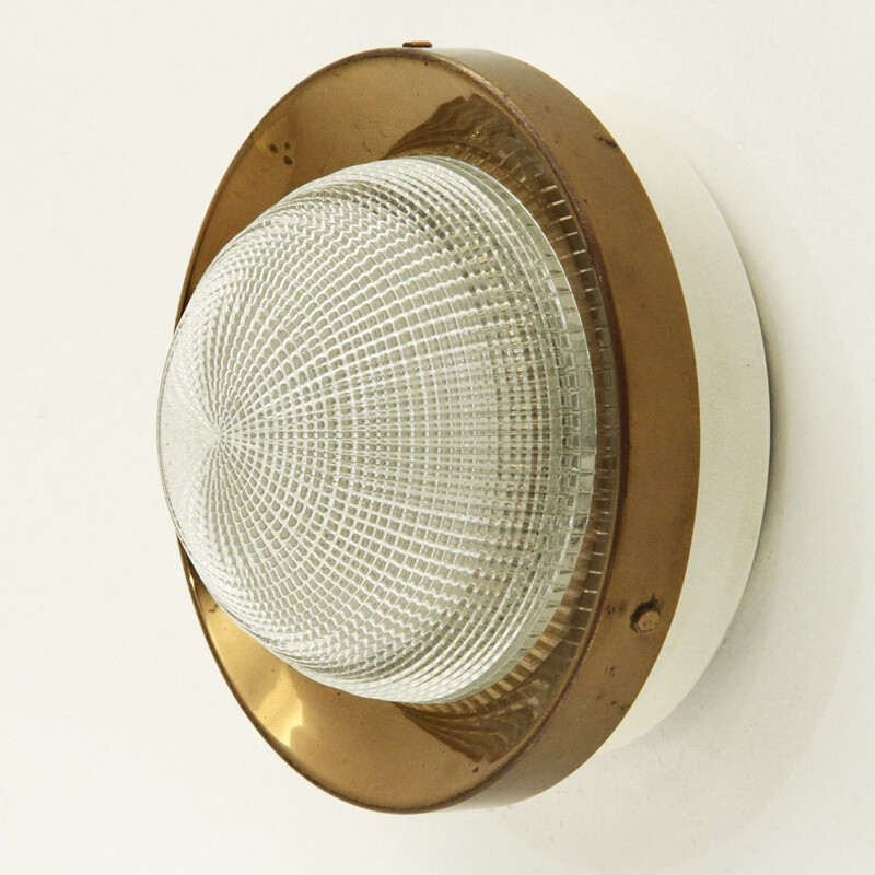 Italian round sconce in brass and glass by Stilnovo - 1950s