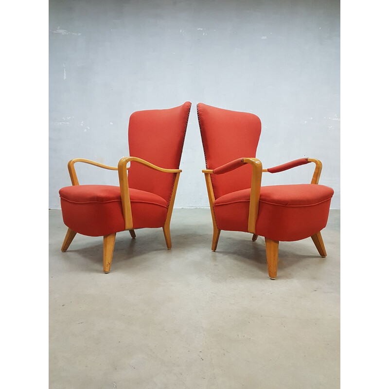 Pair of Vintage Dutch design wingback chairs by Cees Braakman for Pastoe - 1930s