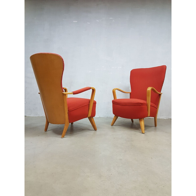 Pair of Vintage Dutch design wingback chairs by Cees Braakman for Pastoe - 1930s