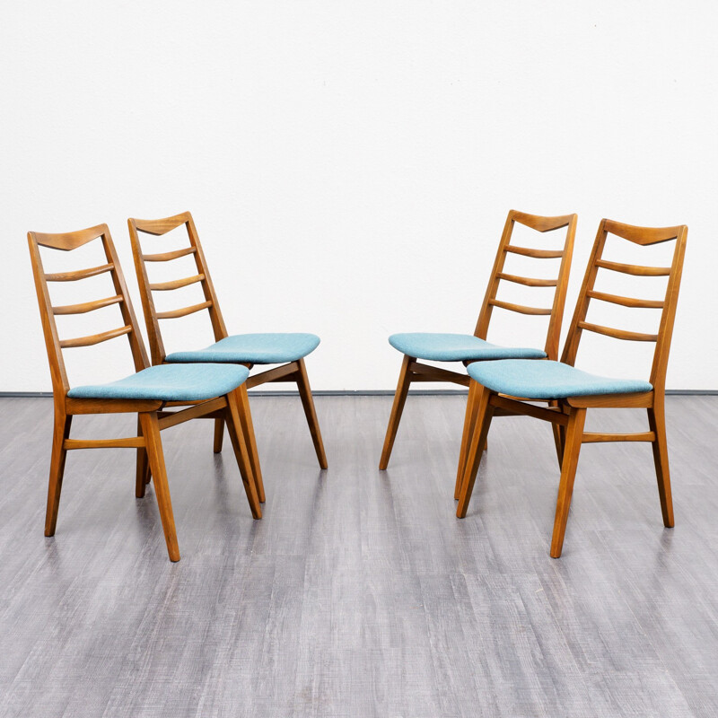 Set of 4 dining chairs, new upholstery - 1960s