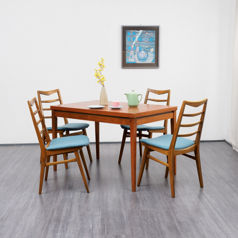 Set of 4 dining chairs, new upholstery - 1960s