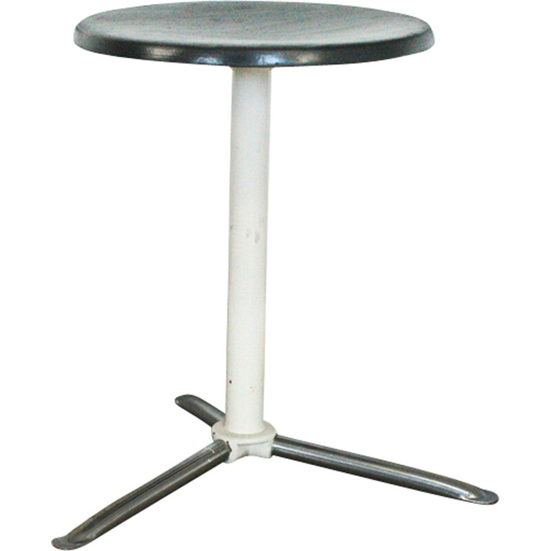 Vintage doctor wooden and chrome-plated stool - 1960s