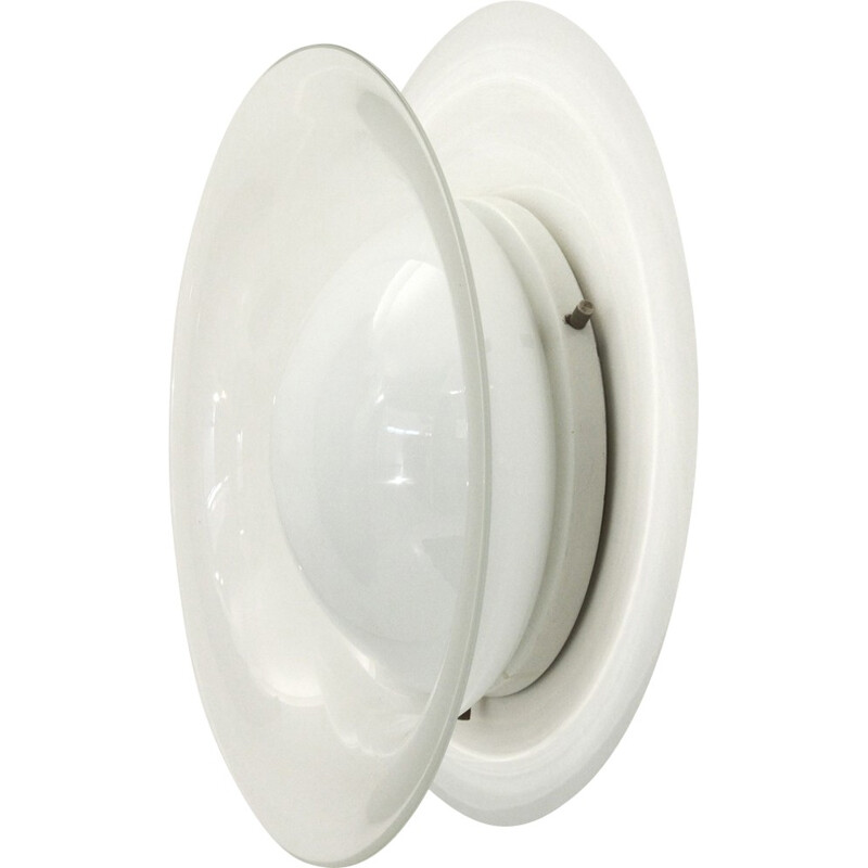 Italian round white glass sconce - 1970s