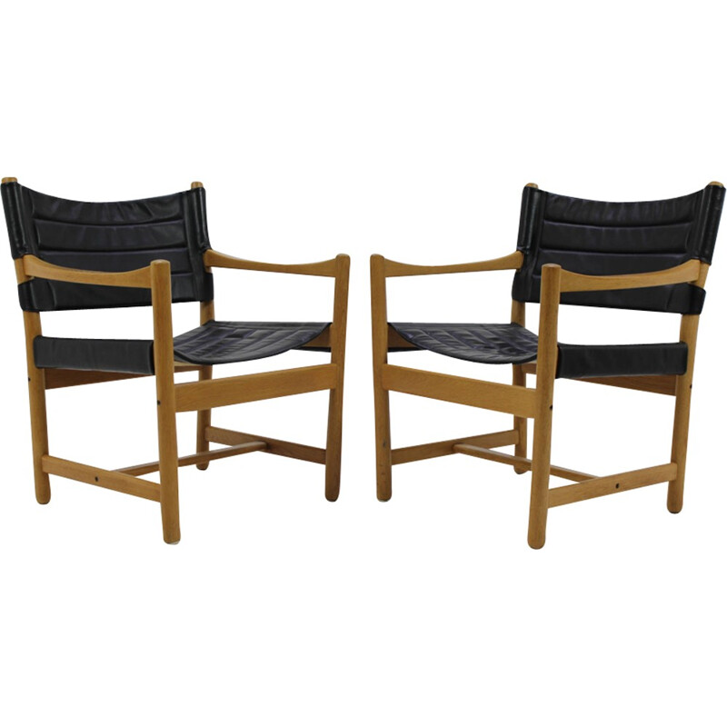 Pair of Danish Black Leather Armchairs by Ditte and Adrian Heath - 1960s