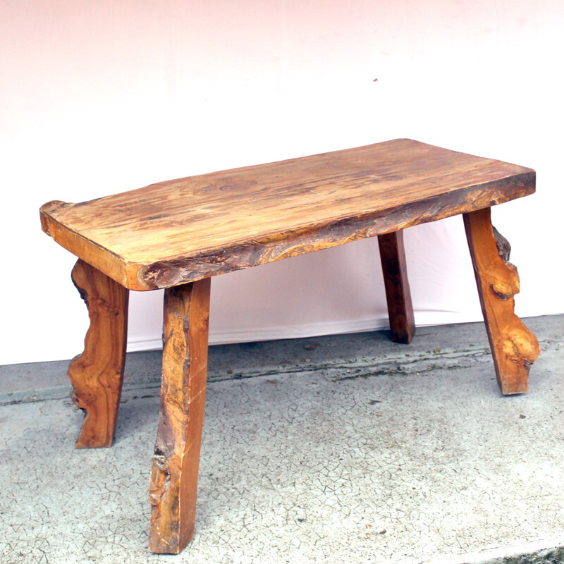 Mesa de comedor vintage de olmo macizo, 1960