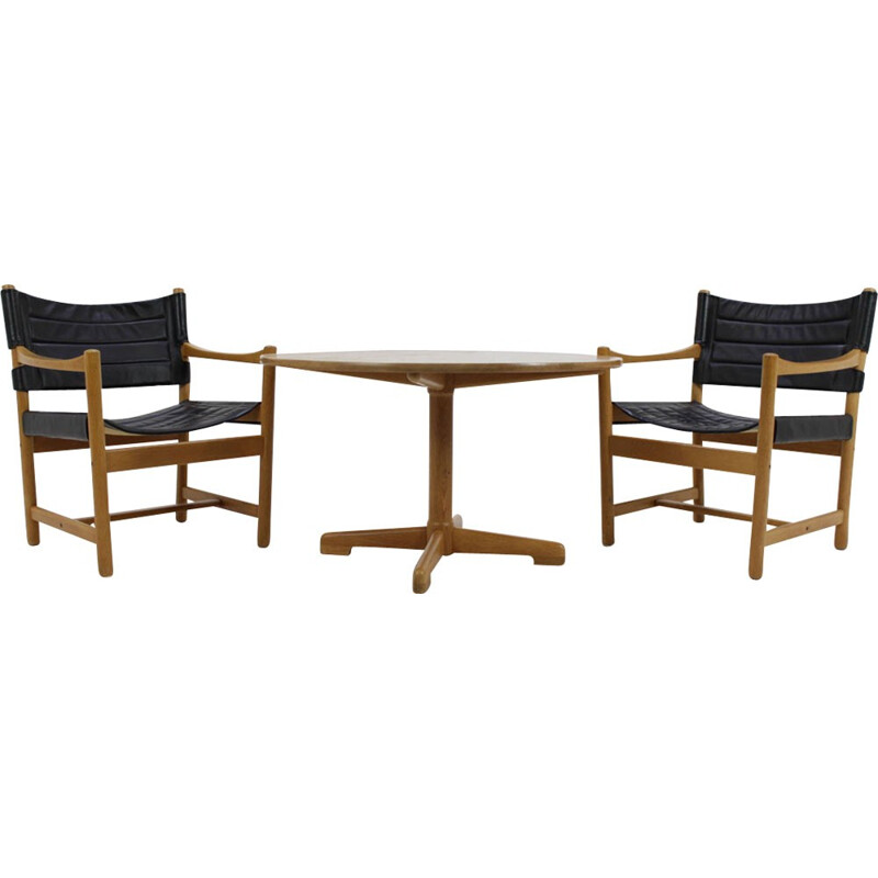 Suite de fauteuils et table basse en cuir noir danois par Ditte et Adrian Heath - 1960