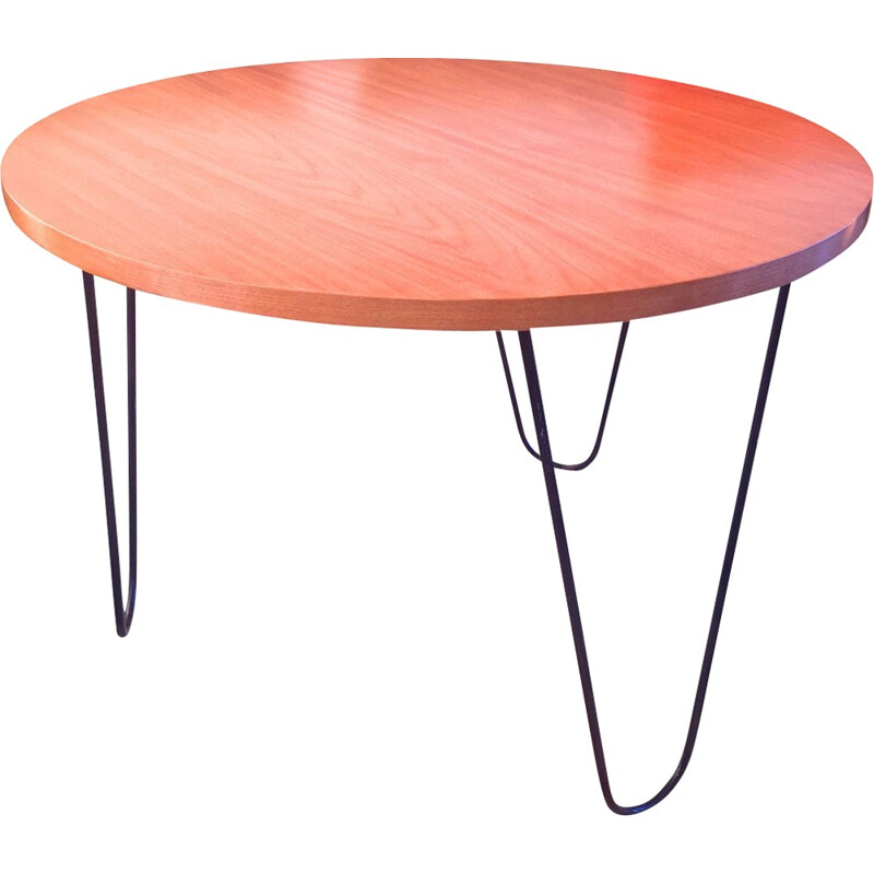 Table basse rouge avec plateau bois - 1950  