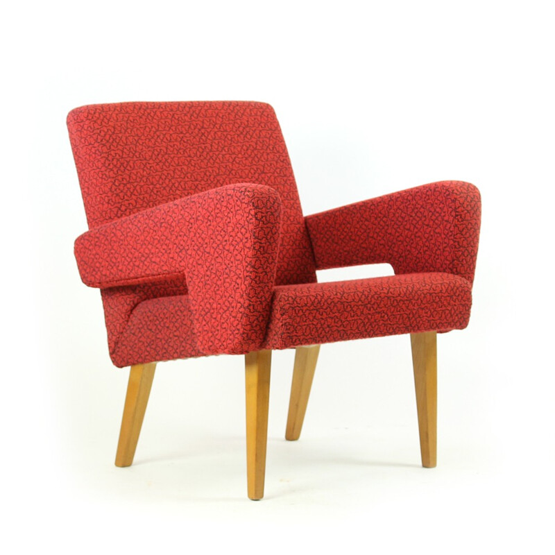 Vintage czechoslovakian red Armchair by Jitona - 1960s