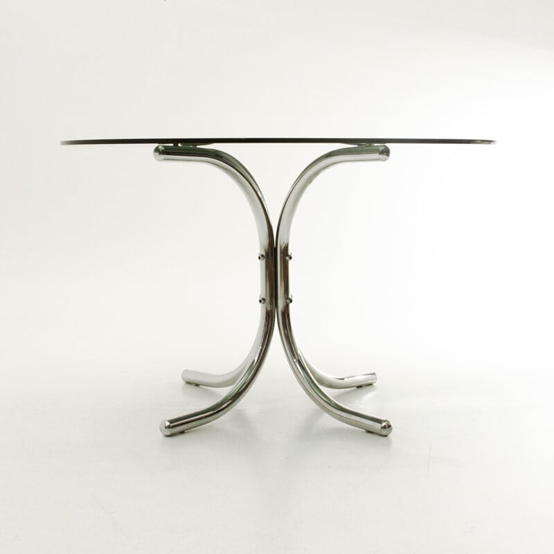 Italian chromed dining table with round glass top - 1970s