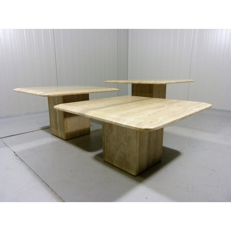 Set of 3 Travertine Side Tables - 1970s