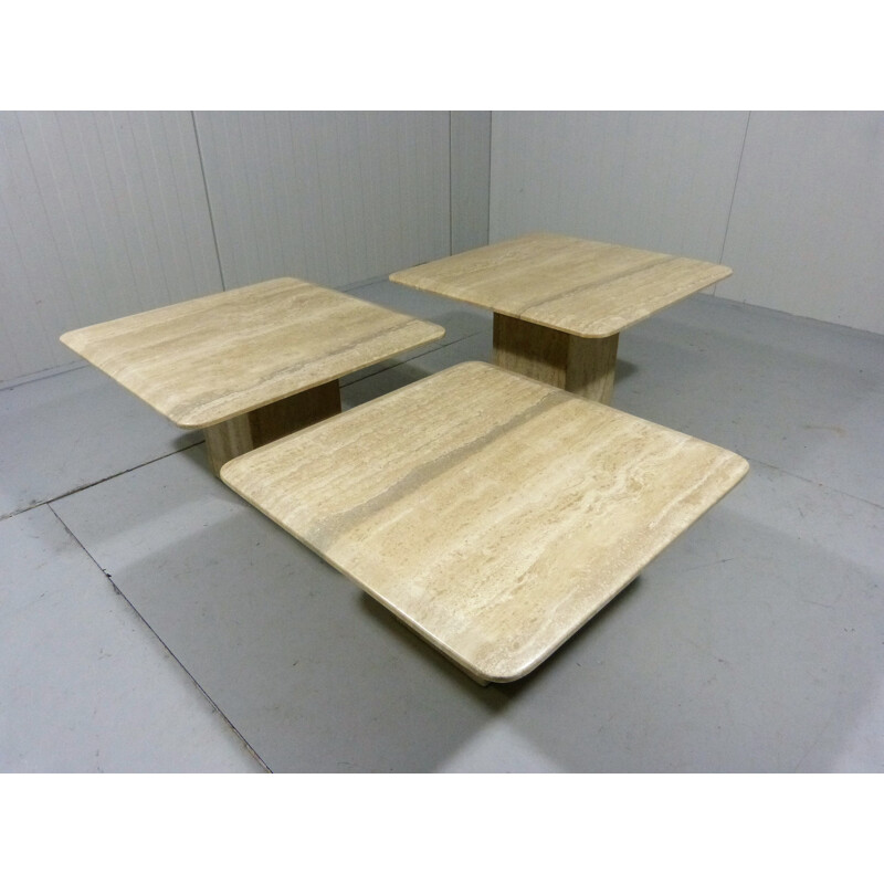 Set of 3 Travertine Side Tables - 1970s