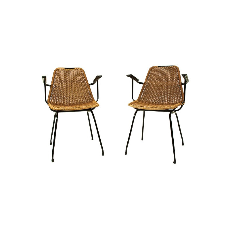 Set of 2 rattan chairs - 1950s