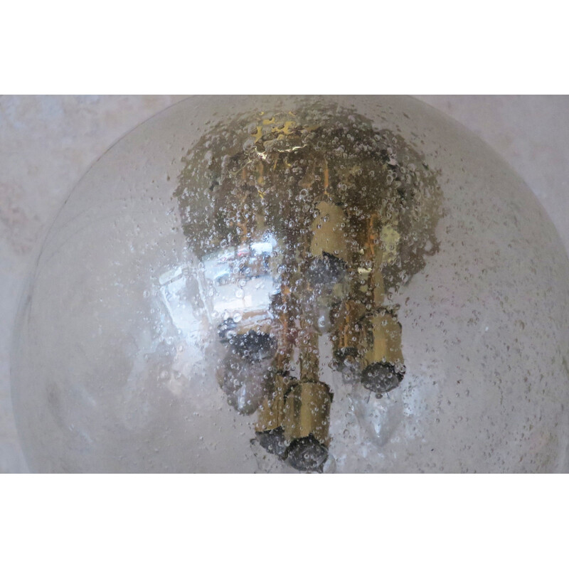 Large Frosted Glass and Brass Globe Pendant by Doria Leuchten - 1960s