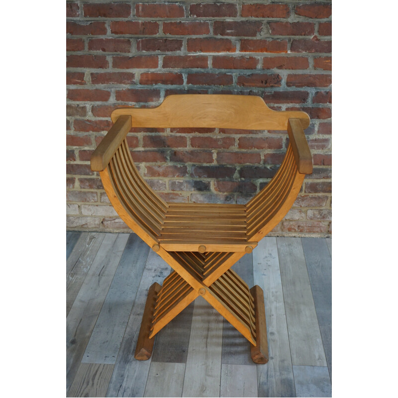 Curule armchair made of solid wood - 1960s