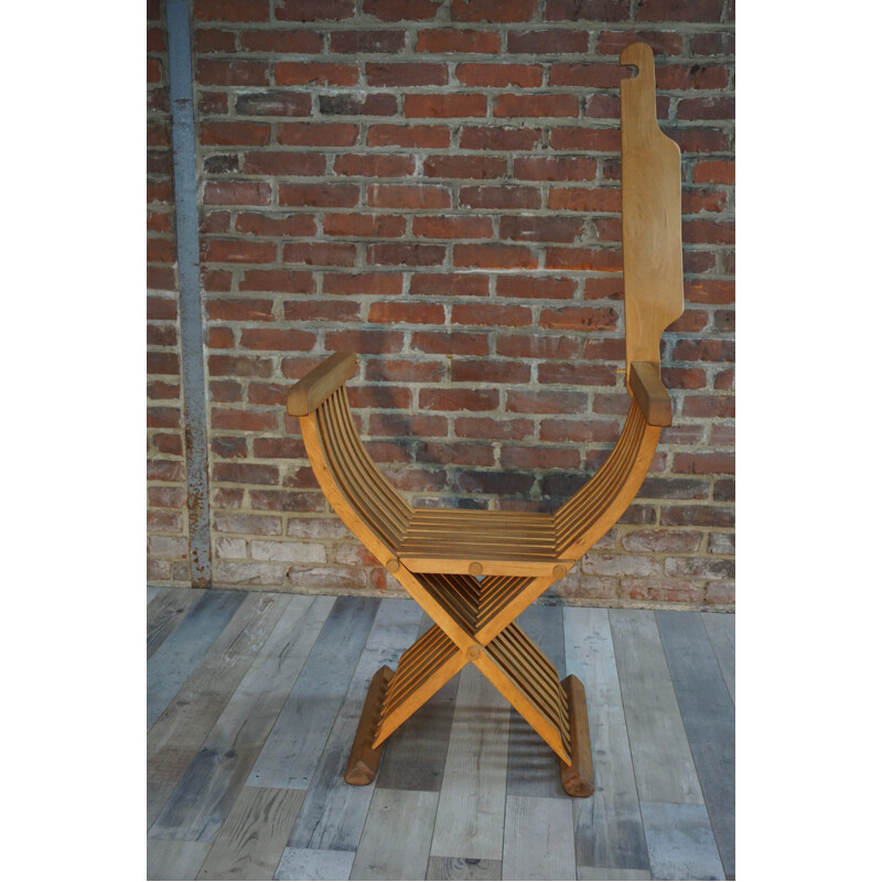 Curule armchair made of solid wood - 1960s