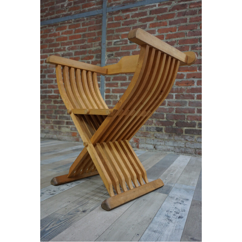 Curule armchair made of solid wood - 1960s