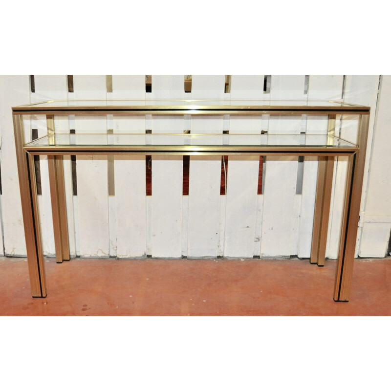 Vintage brass Console with 2 tabletops, Pierre Vandel - 1970s