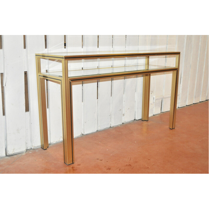 Vintage brass Console with 2 tabletops, Pierre Vandel - 1970s