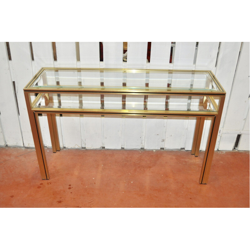 Vintage brass Console with 2 tabletops, Pierre Vandel - 1970s