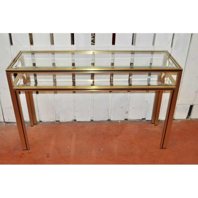 Vintage brass Console with 2 tabletops, Pierre Vandel - 1970s