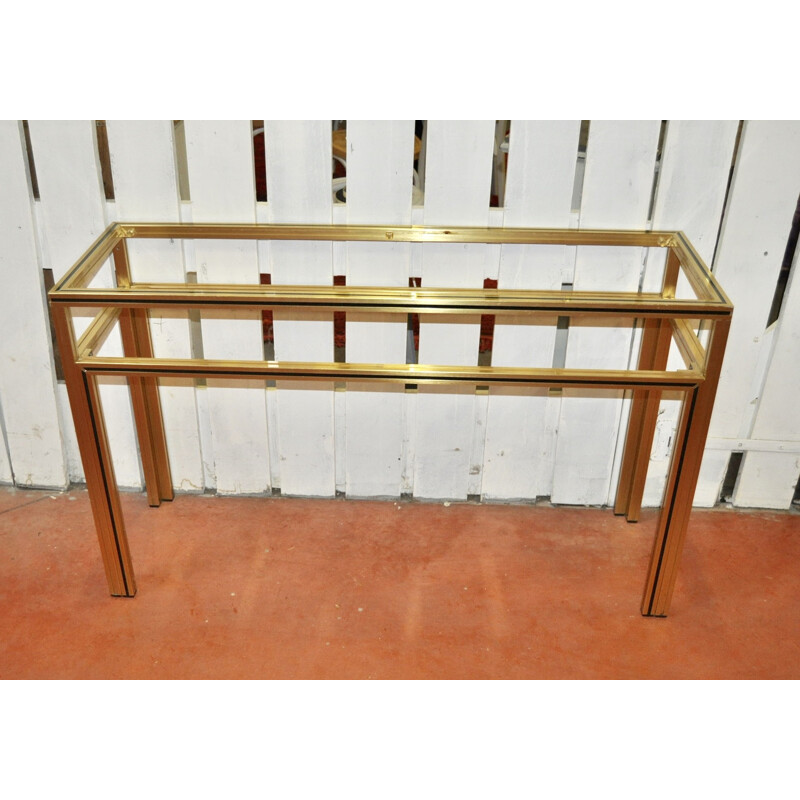Vintage brass Console with 2 tabletops, Pierre Vandel - 1970s