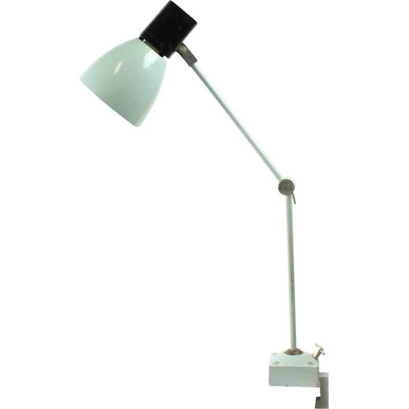 Lámpara de mesa vintage industrial gris, República Checa 1960