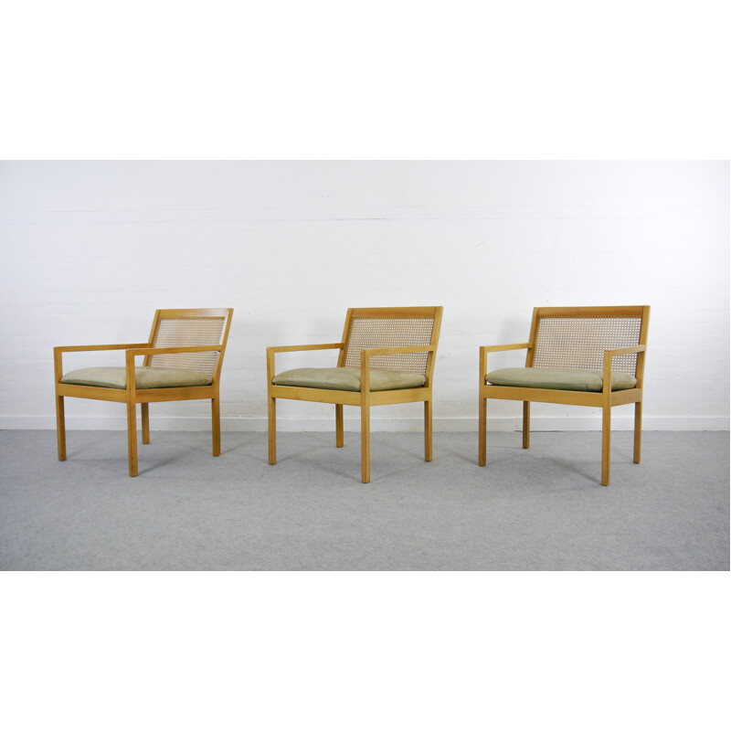 Suite de 3 fauteuils en cuir avec couture de Bernt Petersen - 1970