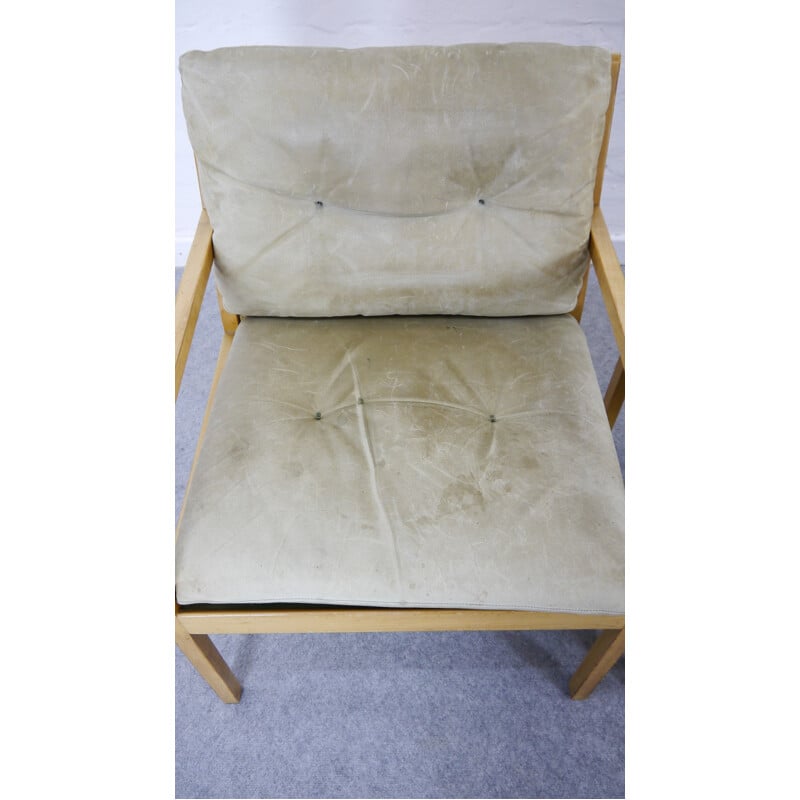 Set of 3 Leather Easy Chairs with network by Bernt Petersen - 1970s