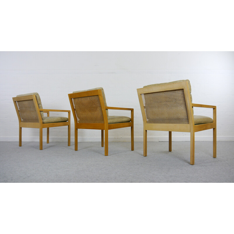 Set of 3 Leather Easy Chairs with network by Bernt Petersen - 1970s