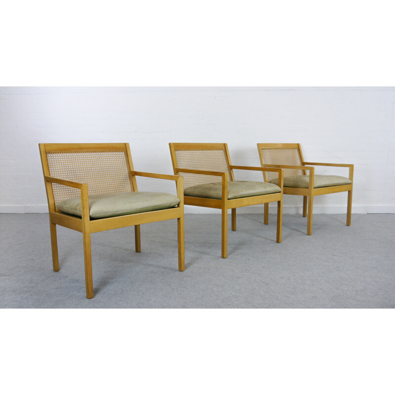 Set of 3 Leather Easy Chairs with network by Bernt Petersen - 1970s