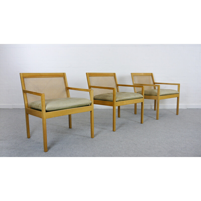 Suite de 3 fauteuils en cuir avec couture de Bernt Petersen - 1970