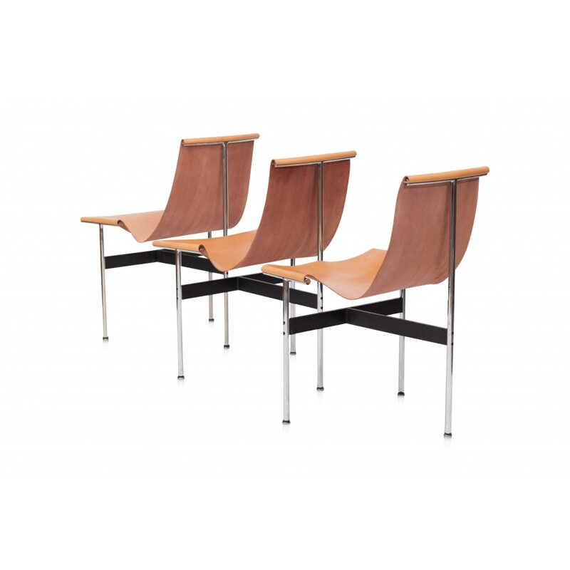 3 T-Chairs In Natural Cognac Leather by Laverne International - 1970s