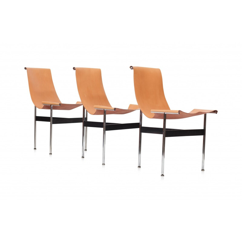 3 T-Chairs In Natural Cognac Leather by Laverne International - 1970s