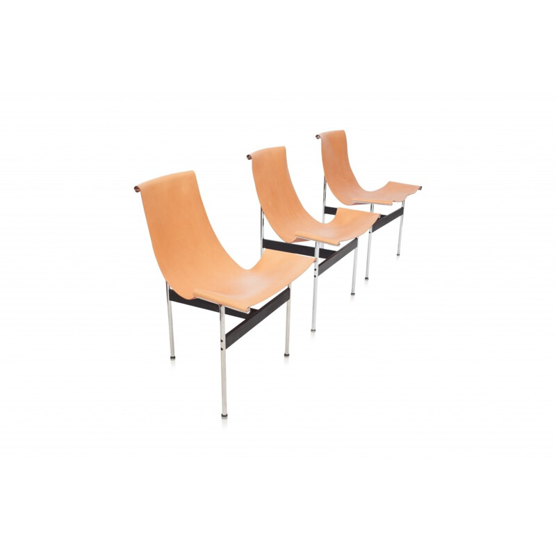 3 T-Chairs In Natural Cognac Leather by Laverne International - 1970s