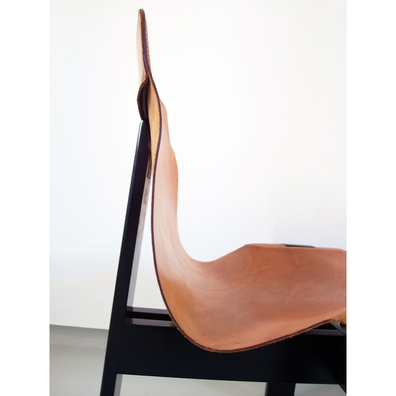 Suite de 4 Chaises à repas Tre 3 authentique en cuir Cognac d'Angelo Mangiarotti, Italie - 1978