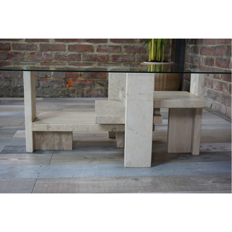 Coffee table made of travertine and glass design by Willy Ballez - 1960s