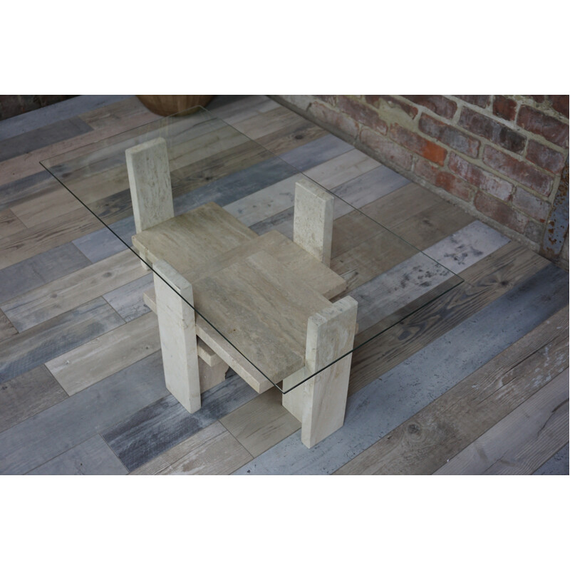 Coffee table made of travertine and glass design by Willy Ballez - 1960s