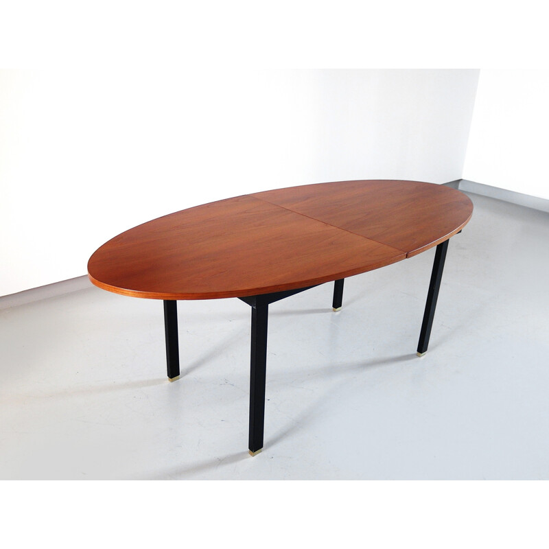 Extendable Oval Dining Table with Teak top and brass feet, Belgium - 1960s