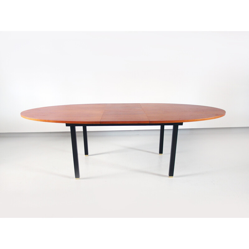 Extendable Oval Dining Table with Teak top and brass feet, Belgium - 1960s