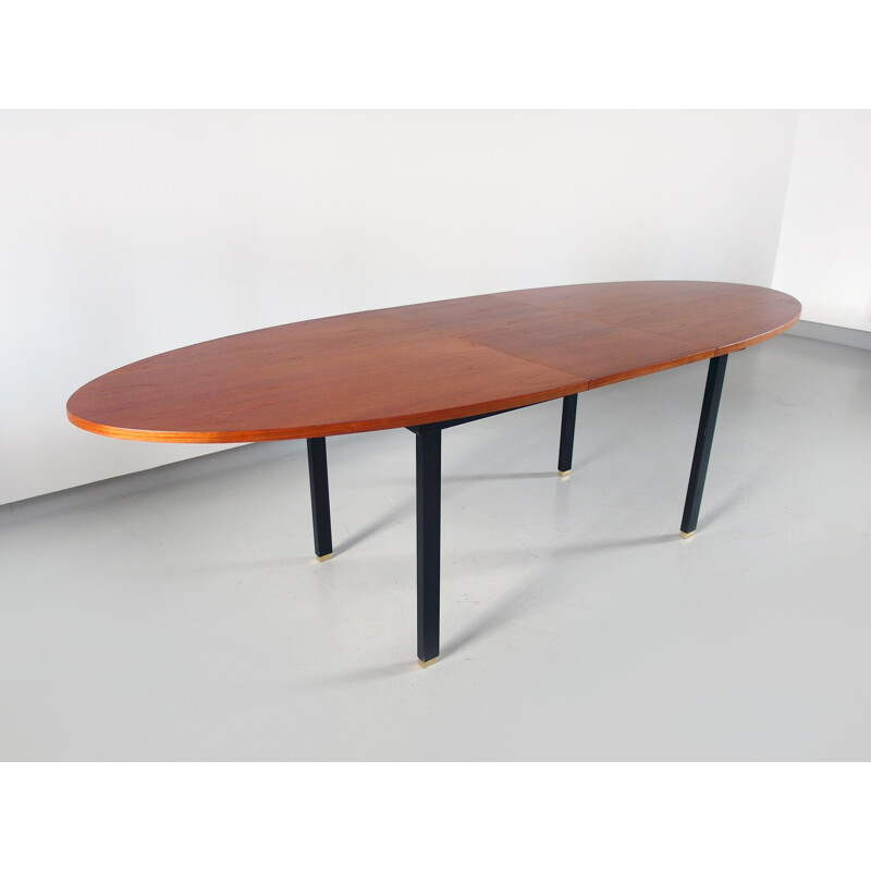 Extendable Oval Dining Table with Teak top and brass feet, Belgium - 1960s