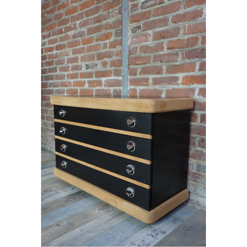 Vintage wood and nubuck chest of drawer - 1970s