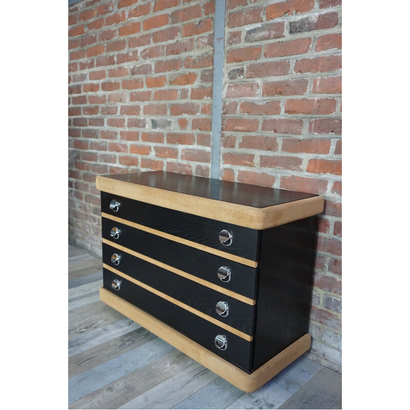 Vintage wood and nubuck chest of drawer - 1970s