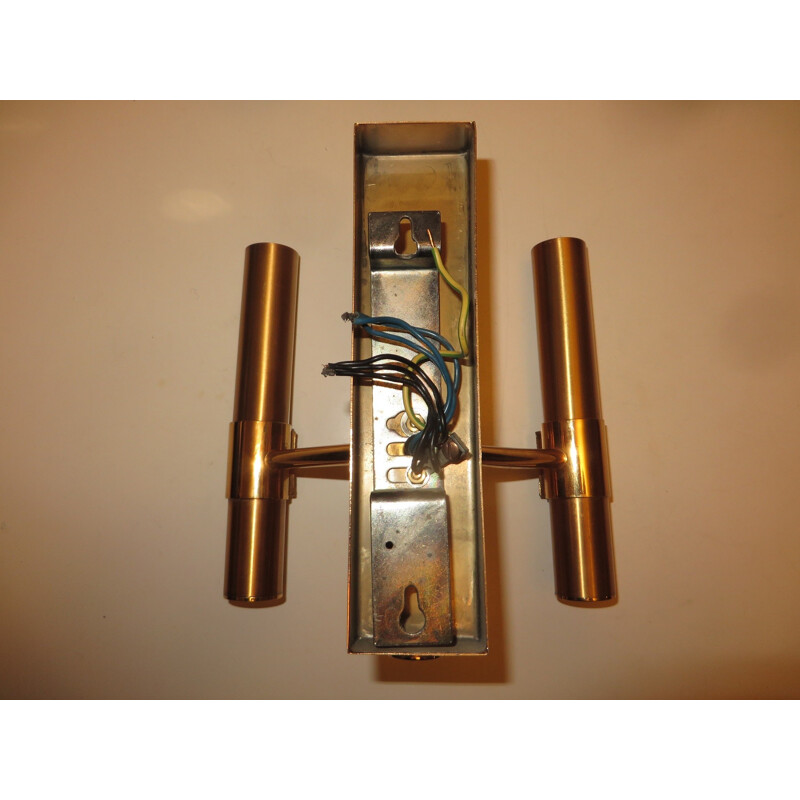 Triple light sculpted brass sconce by Angelo Brotto for Esperia - 1970s