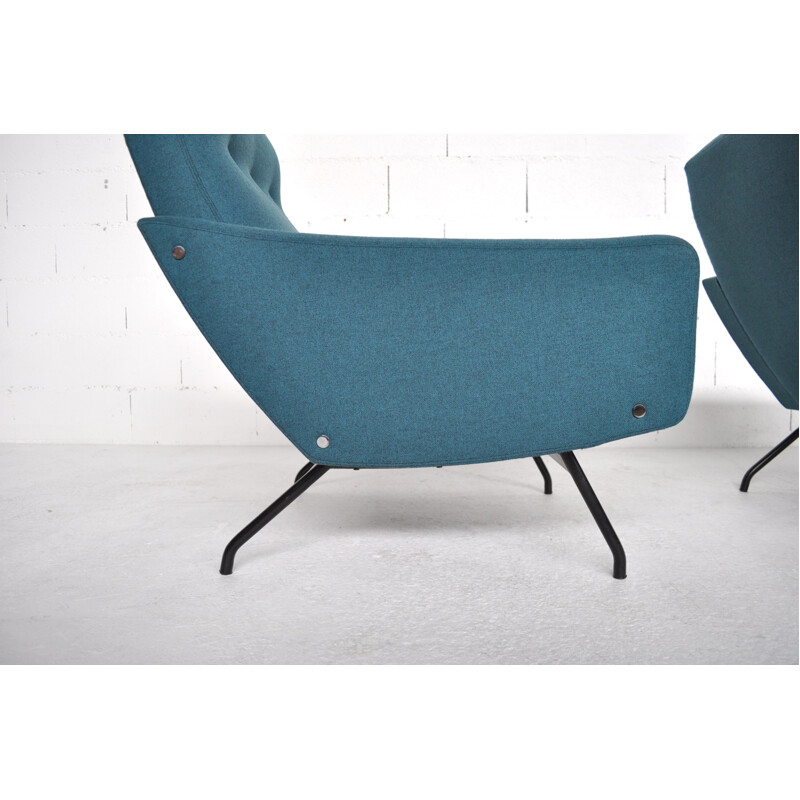 Pair of blue armchairs, Joseph André MOTTE - 1950s