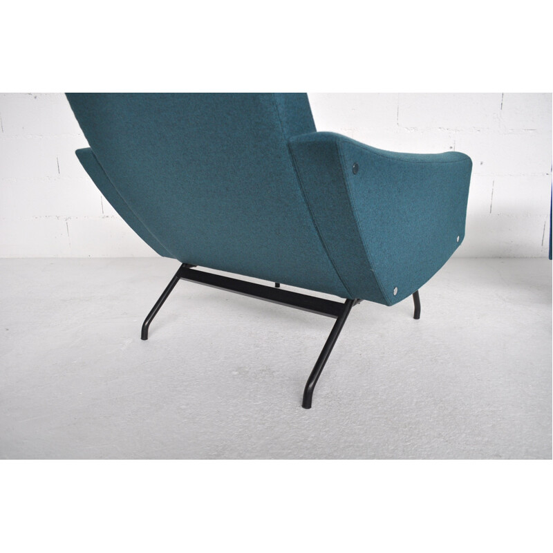 Paire de fauteuils bleus, Joseph André MOTTE - années 50