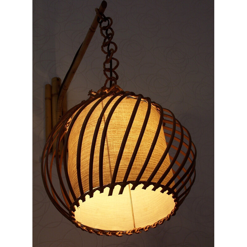 Vintage Rattan stem Wall lamp - 1960s