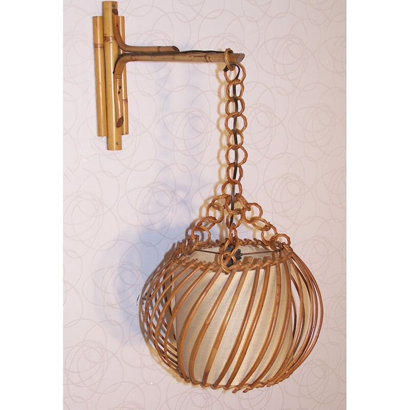 Vintage Rattan stem Wall lamp - 1960s