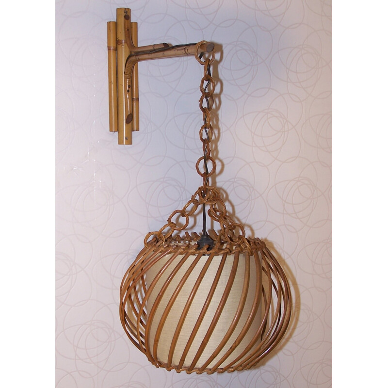 Vintage Rattan stem Wall lamp - 1960s